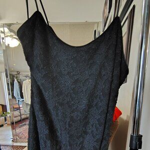 Hollywood Nites Brand | Black Spaghetti Strap Dress w/ lace overlay | Zipper |